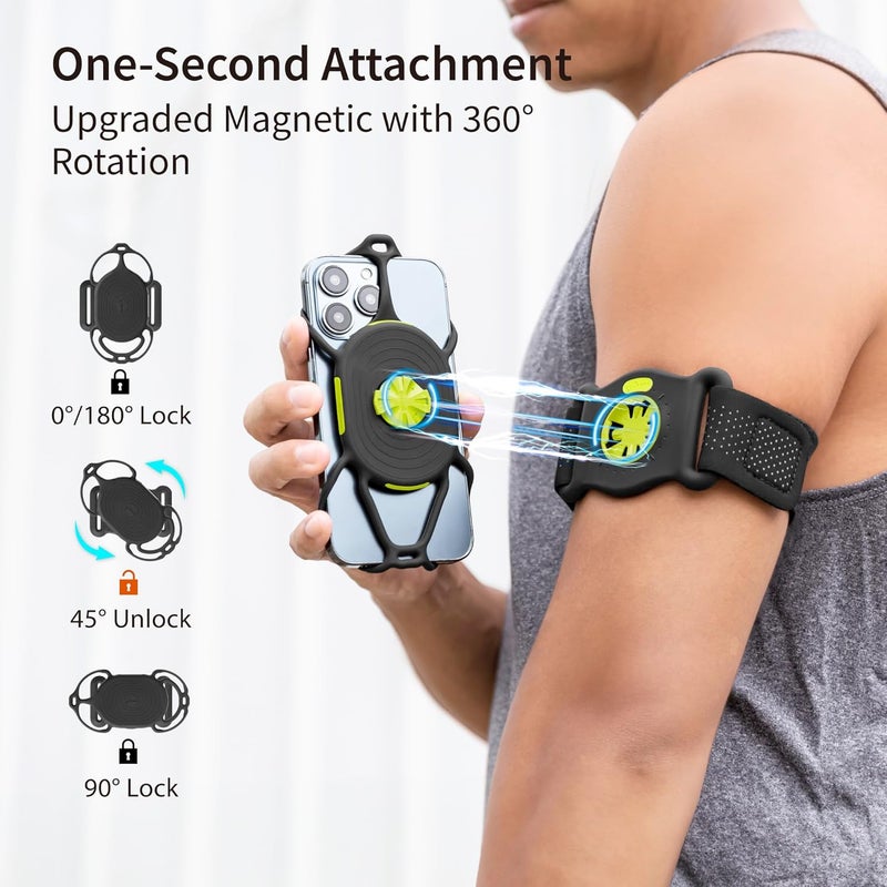 BONE COLLECTION Bone Run Tie Connect Kit 2 Magnetic, Magnetic Running Phone Holder, Detachable & 360° Rotatable Sport Armband, Skin-Friendly Silicone Phone Carrier for Most Smartphones (Quick Release Kit) - Image 3